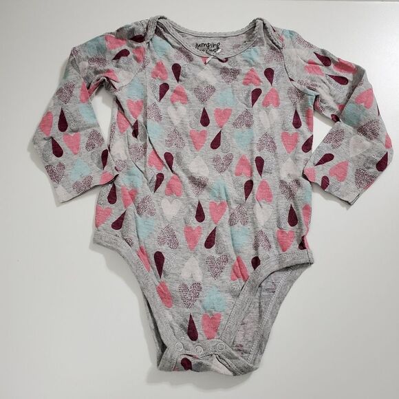 Girls Grey Glitter Heart Pink Blue Colorful Hearts Bodysuit Onesie Size 24m - Picture 1 of 4